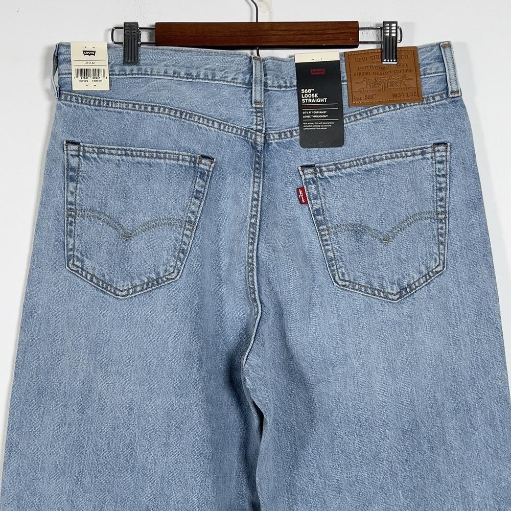 Levis 568 Loose Straight Jeans Mens Sz 34x32 Blue Denim Linen Cotton Blend - Picture 4 of 16